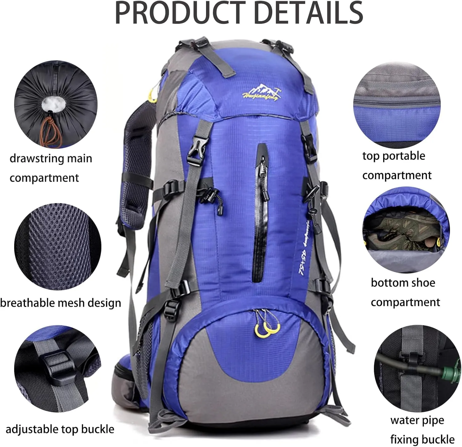 50L Hiking Backpack Waterproof Lightweight With Rain Cover,Outdoor Sport Daypack For Men Women Climbing Camping Touring
