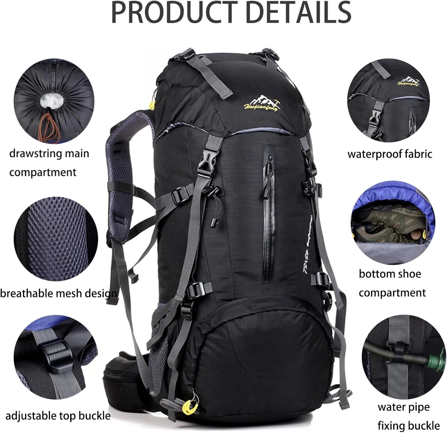 50L Hiking Backpack Waterproof Lightweight With Rain Cover,Outdoor Sport Daypack For Men Women Climbing Camping Touring