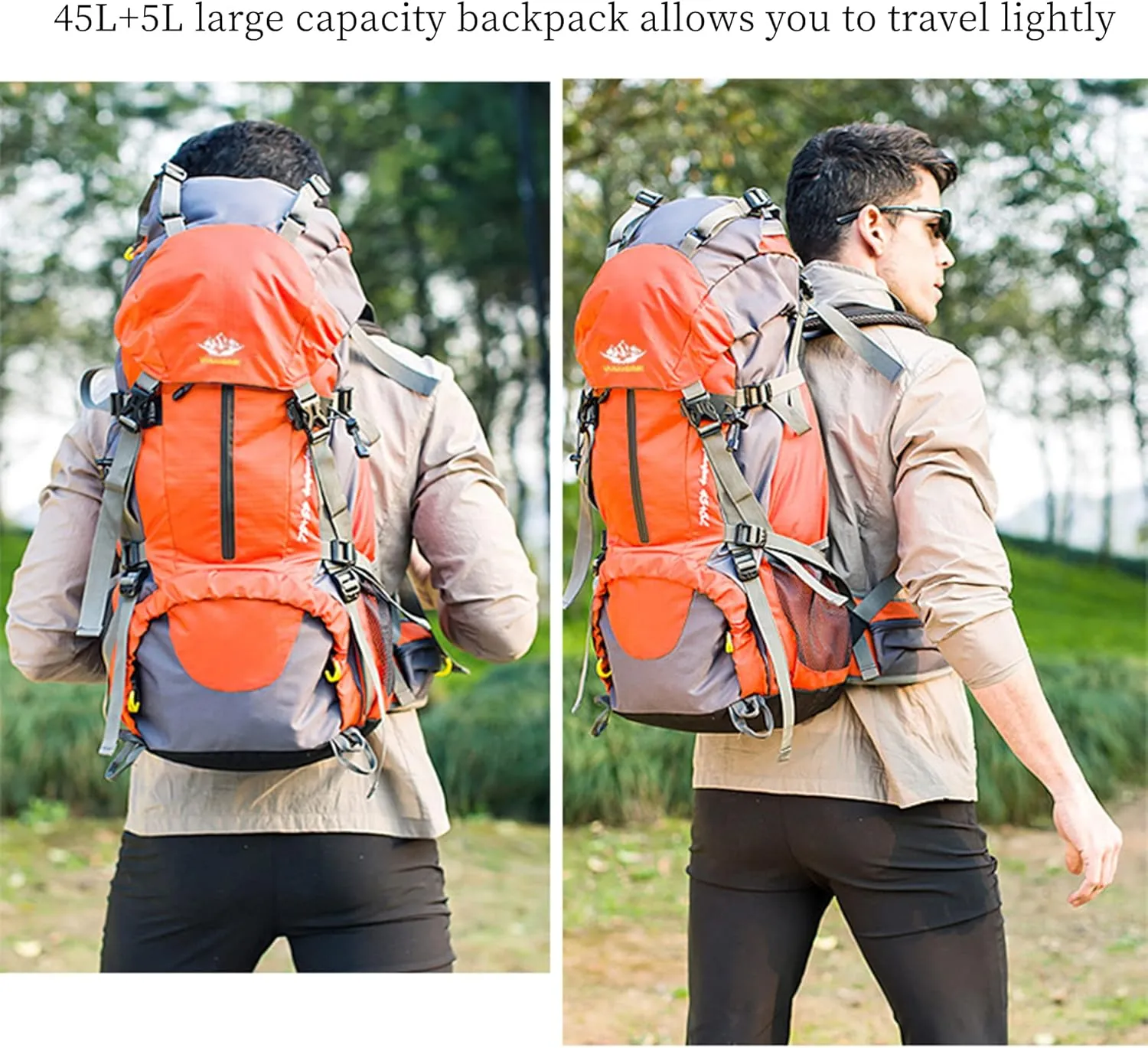 50L Hiking Backpack Waterproof Lightweight With Rain Cover,Outdoor Sport Daypack For Men Women Climbing Camping Touring