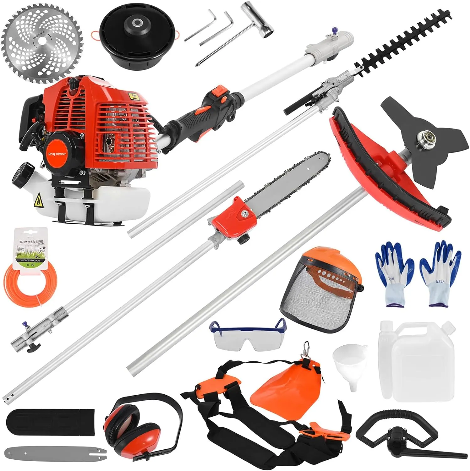 52CC 2-Cycle Gas Weed Wacker, Arrived Before Father's Day,6 in 1 Gas Weed Eater, 2025 Upgraded Weed Eater Gas Powered, 9500rpm High Power Gas String Trimmer, Brush Cutter for Yard, Garden