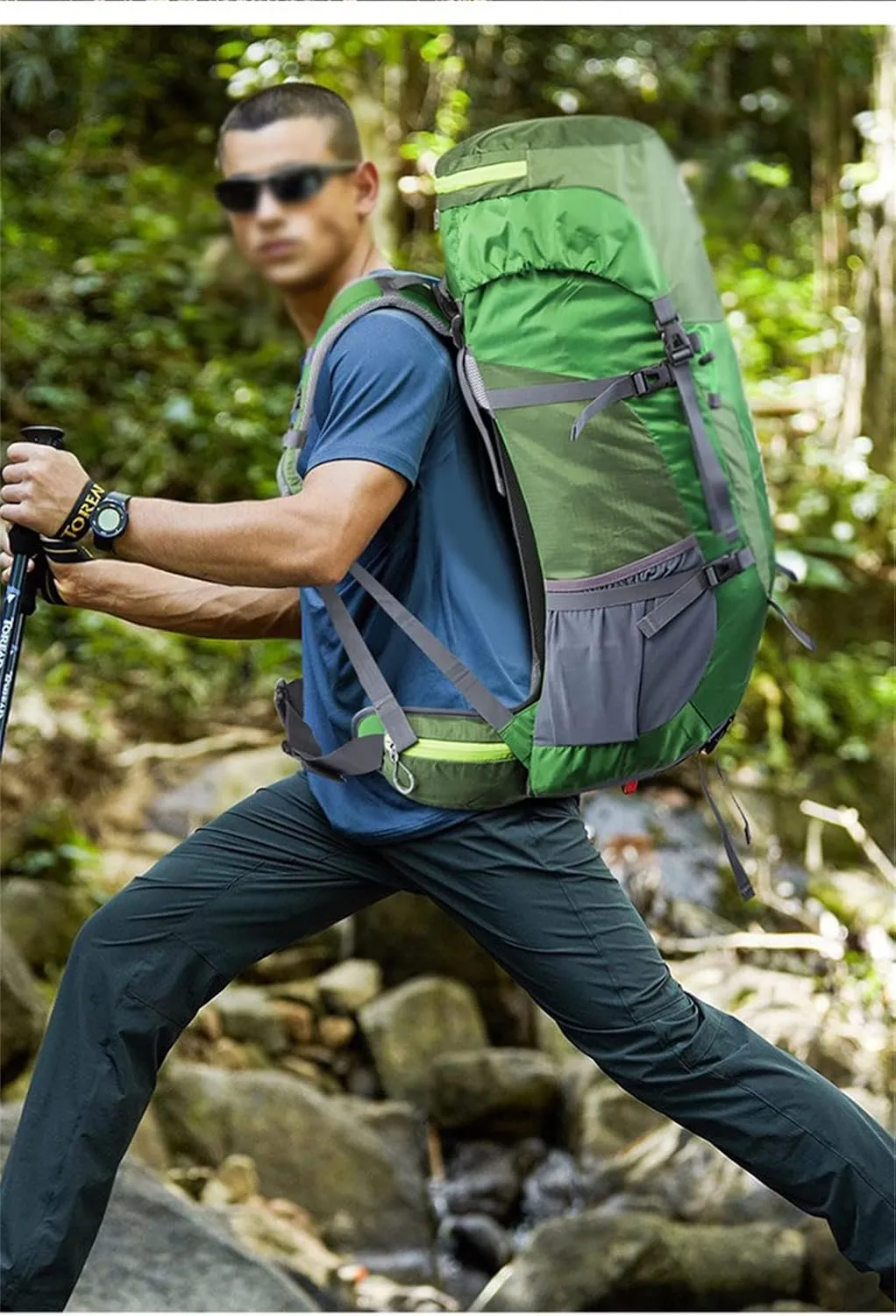 55L Hiking Outdoor Bag Travel Backpack Wear Resistant Sports Backpack with Rain Cover(D)