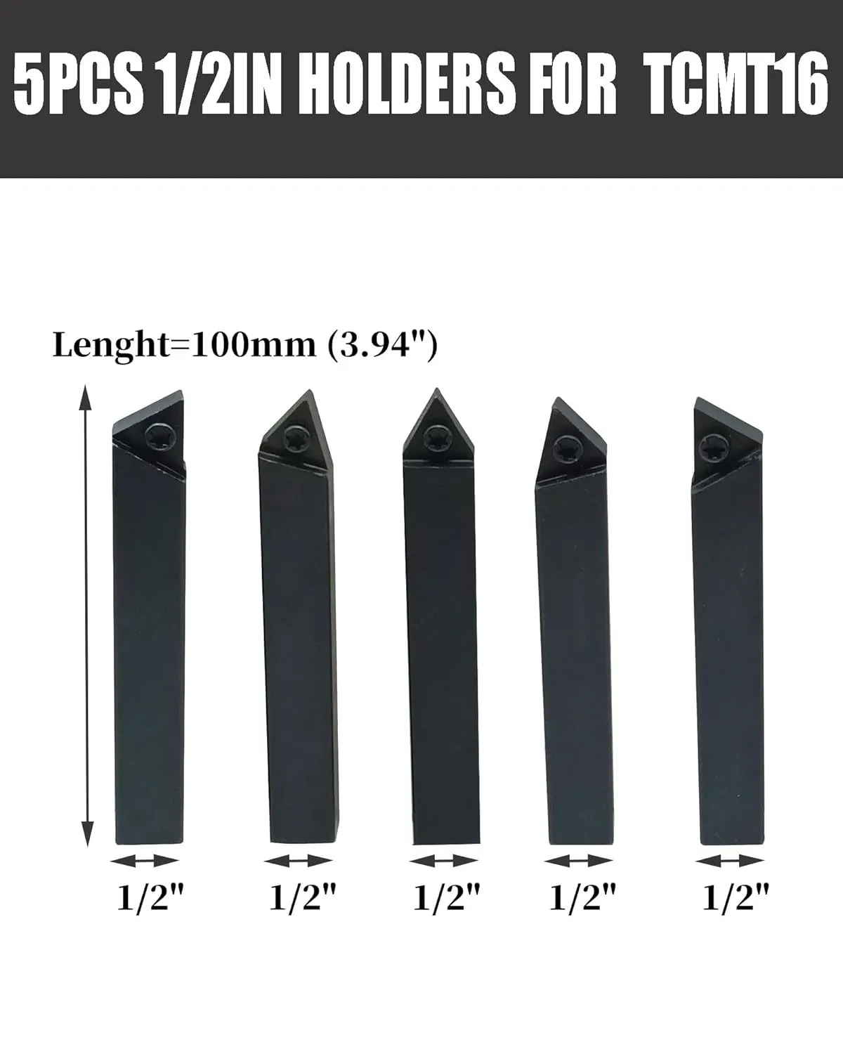 5pcs 1/2inch Shank Turning Tooling Bit Holder Set with TCMT16T304 TCMT32.51 Inserts Turning Inserts Indexable Carbide Insert for Steel, Stainless Iron and cast Iron (TCMT16T304 1/2" Holder)
