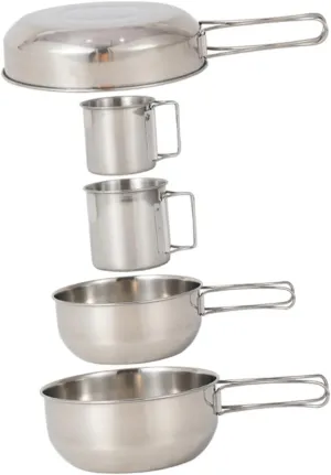 5Pcs Camping Tableware Set Lightweight Stainless Steel Cups Pot for Picnics Mountaineering and Outdoor Activities Durable Easy to Clean Resistant