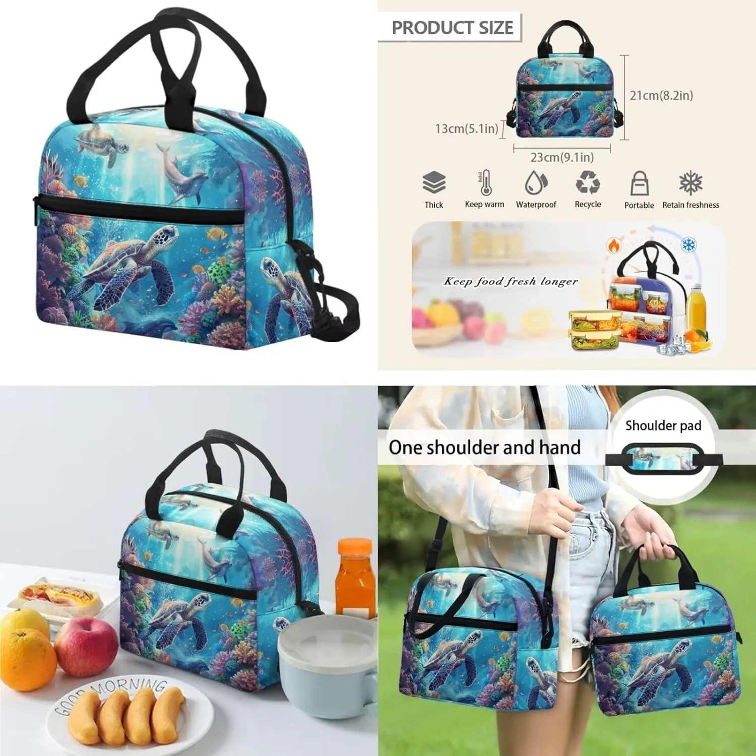 5th Grade School Bag Girls Age 10 Kids Tutrle Backpack Lunchbox Set 17 Inch Lightweight Bookbag 3 Piece School Supplies Ergonomic Support Blue