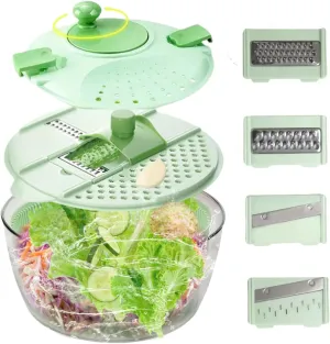 6-in-1 Salad Spinner & Vegetable Chopper with Drainer, 4L Large Capacity, Transparent Design – Multi-Functional Kitchen Tool for Washing, Drying, Chopping Vegetables, Fruits, Pasta, Garlic Crusher