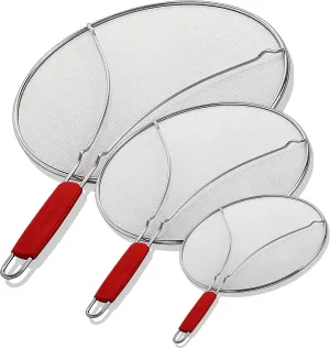 60134ST Set of 3 Splatter Screens – 13", 11.5", and 9.5" Stainless Steel Fine Mesh, Comfort Grip Handles – Grease & Oil Guard for Frying Pans, Boiling Pots, Safe Cooking Lid Set of 3