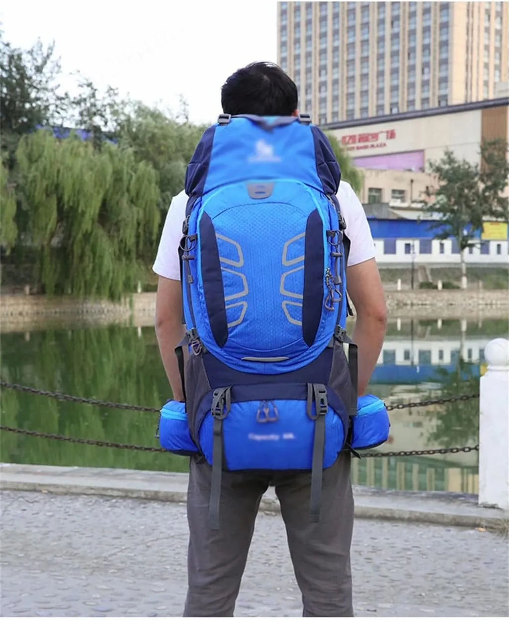 60L mountaineering hiking outdoor men's and women's bag camping mountaineering backpack travel bag(C)