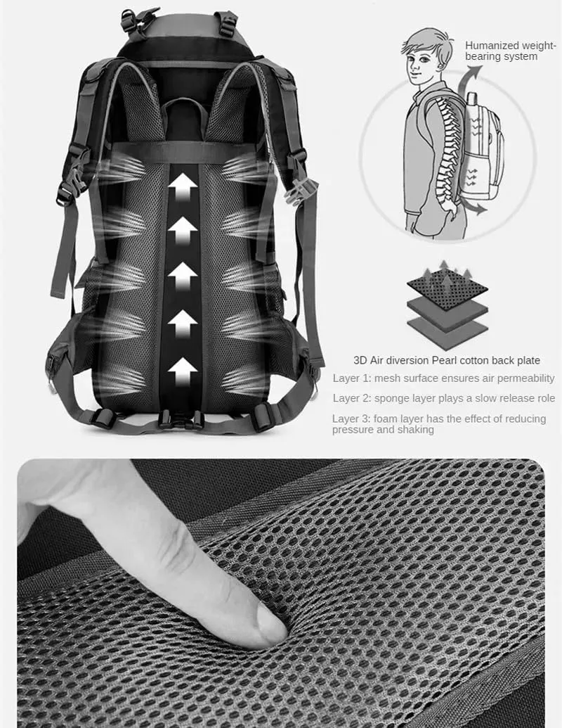65L Outdoor Waterproof and Wear-resistant Camping Climbing Bag Hiking Mountaineering Backpacks Sport Bag