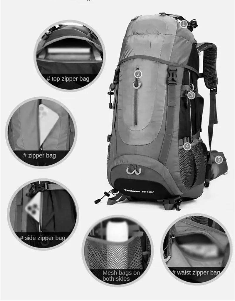 65L Outdoor Waterproof and Wear-resistant Camping Climbing Bag Hiking Mountaineering Backpacks Sport Bag