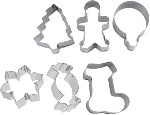 6Pcs Christmas Cookie Cutters Baking Molds for Gingerbread Man Christmas Tree Snowflake Candy Boot and Bell Shapes Holiday Baking Tools