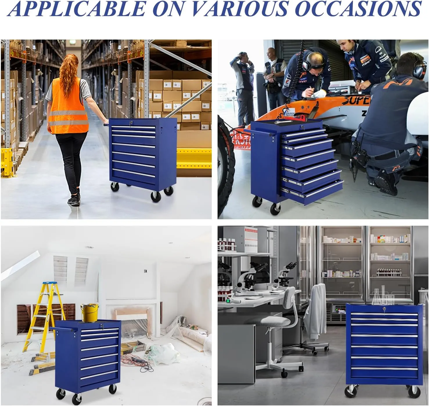 7 Drawer Rolling Tool Chest,Blue Large Toolboxes On Wheels,Locking Tool Cart, Tool Cabinets for Garage,Workshop,Repair Shop