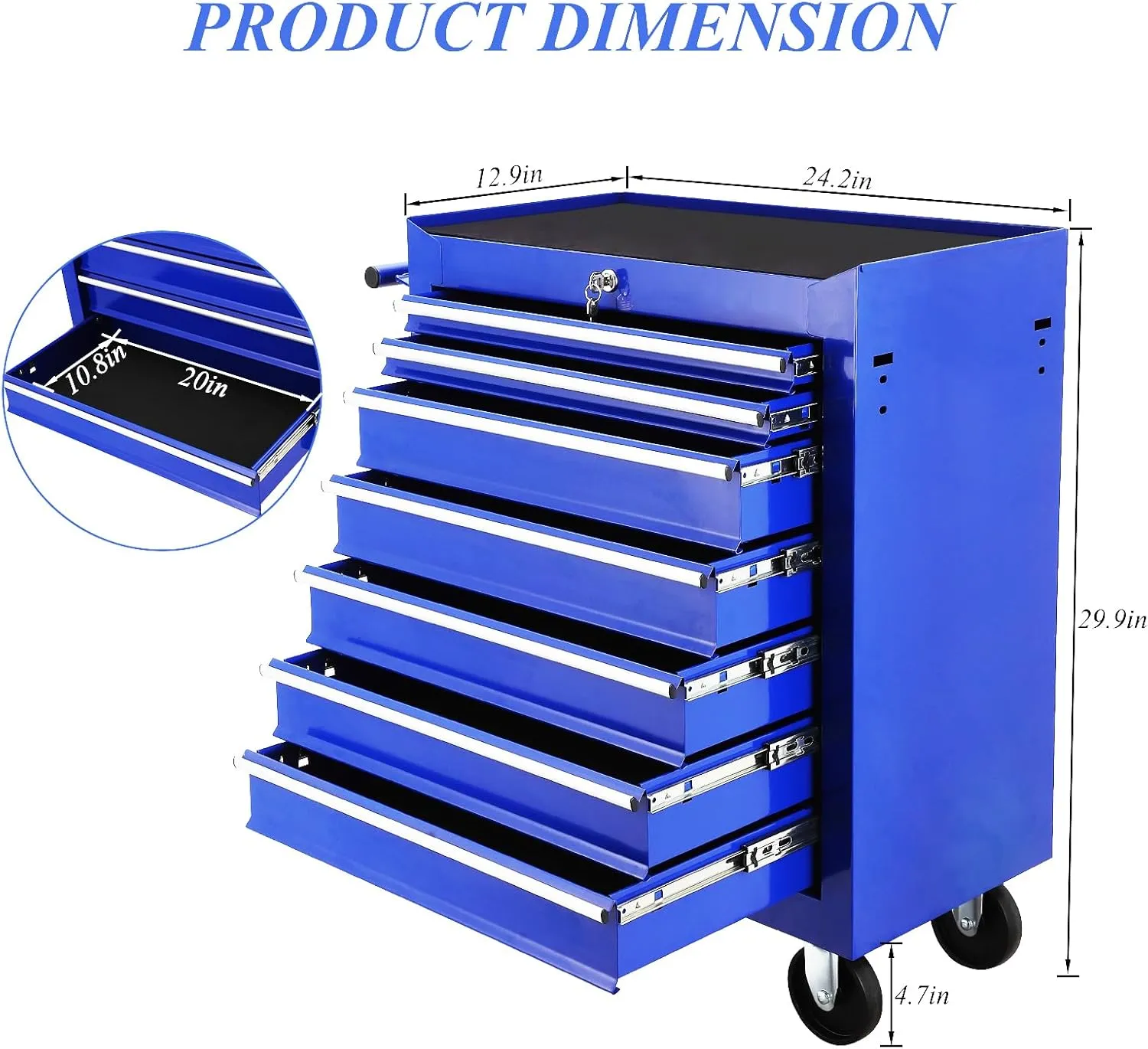 7 Drawer Rolling Tool Chest,Blue Large Toolboxes On Wheels,Locking Tool Cart, Tool Cabinets for Garage,Workshop,Repair Shop