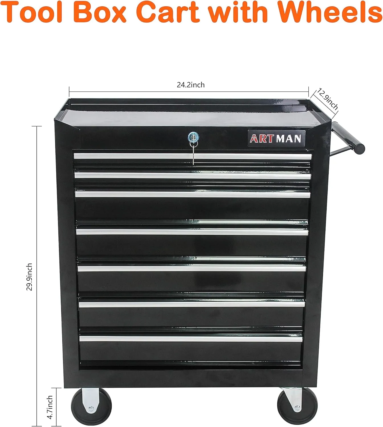 7 Drawers Tool Cart on Wheels,Multifunctional Rolling Tool Chest Tool Storage,Drawers Rolling Tool Trolley Organizer Tool Case for Garage,Warehouse,Workshop,Repair Shop (7 Drawers-29.9"H-Black)