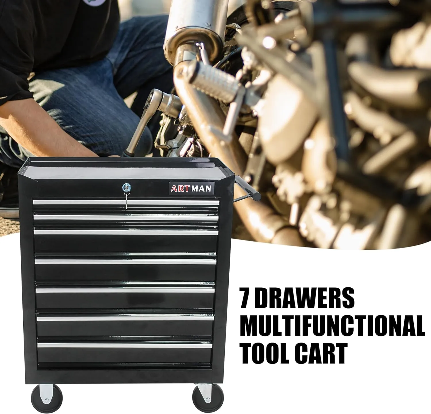 7 Drawers Tool Cart on Wheels,Multifunctional Rolling Tool Chest Tool Storage,Drawers Rolling Tool Trolley Organizer Tool Case for Garage,Warehouse,Workshop,Repair Shop (7 Drawers-29.9"H-Black)