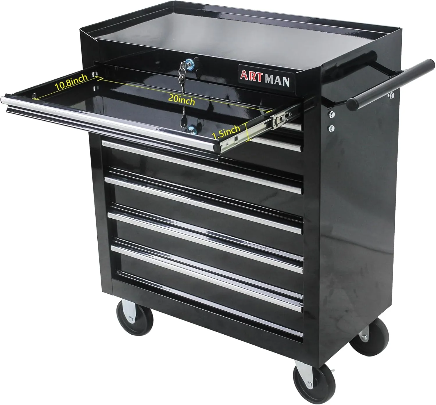 7 Drawers Tool Cart on Wheels,Multifunctional Rolling Tool Chest Tool Storage,Drawers Rolling Tool Trolley Organizer Tool Case for Garage,Warehouse,Workshop,Repair Shop (7 Drawers-29.9"H-Black)