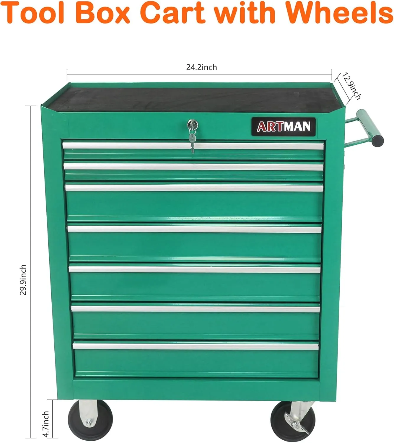 7 Drawers Tool Cart on Wheels,Multifunctional Rolling Tool Chest Tool Storage,Drawers Rolling Tool Trolley Organizer Tool Case for Repair Shop,Garage,Warehouse,Workshop (7 Drawers-29.9"H-Green)