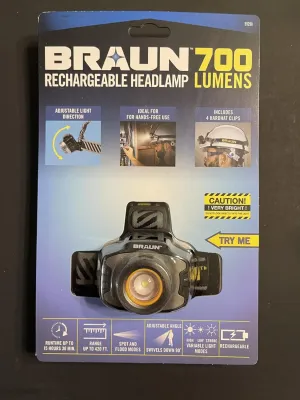 700 Lumen Adjustable Rechargeable LED Headlamp - Includes Charging Cable, IPX4 Rated, Water-Resistant, 420 Ft. Range, 11 Hours Runtime, Three Light Modes: High, Low, and Strobe
