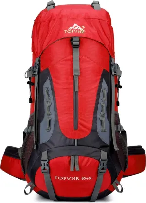 70L Large Camping Hiking Backpack , Lightweight Nylon Trekking Rucksack,For Men Women Outdoor Large Capacity Sports Mountaineering Backpack Climbing Travel Waterproof Daypack, Red