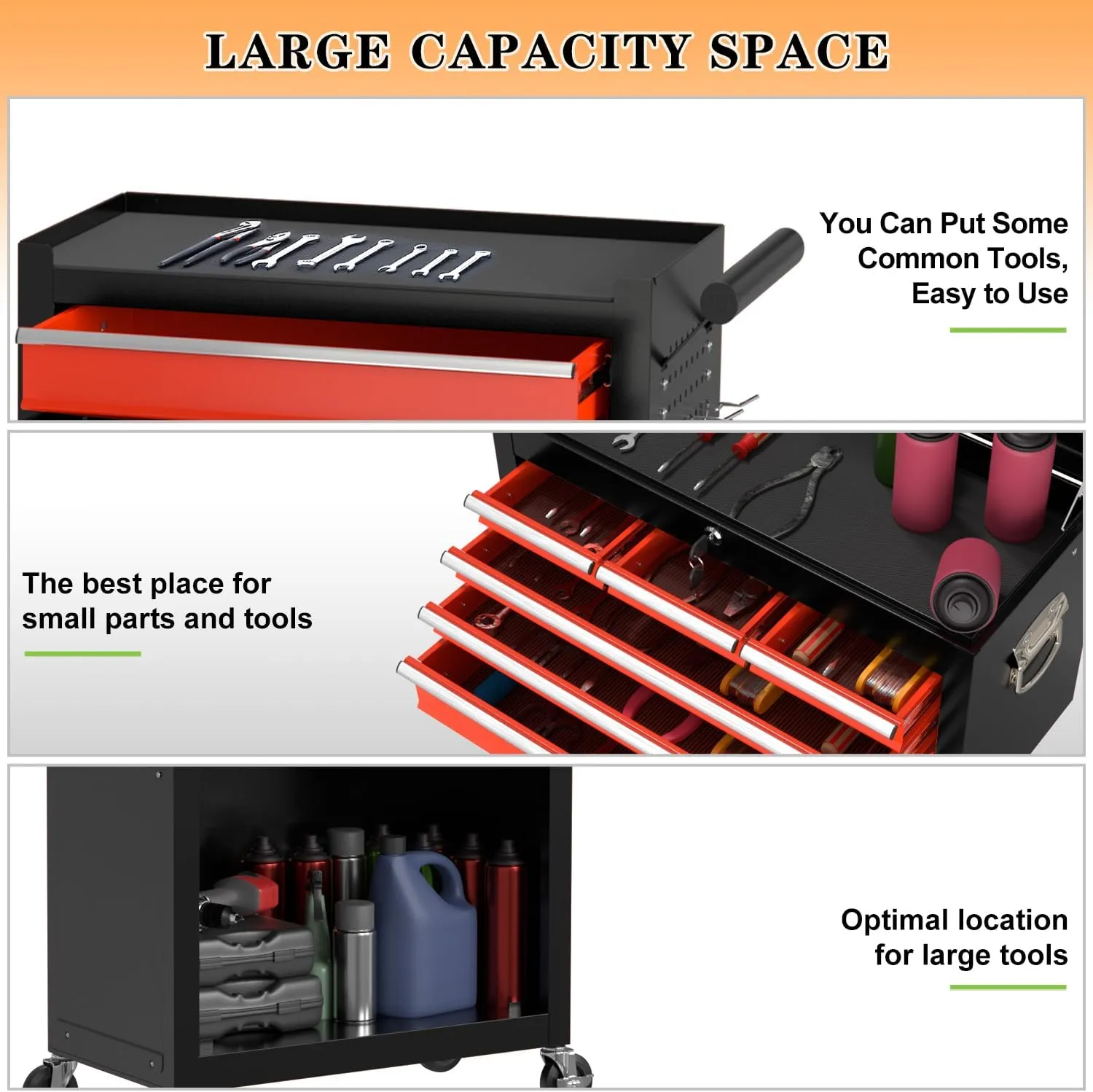8-Drawer High Capacity Rolling Tool Chest, Removable Cabinet Storage Tool Box with Wheels and Drawers, Detachable Toolbox with Lock for Workshop (Black&red)