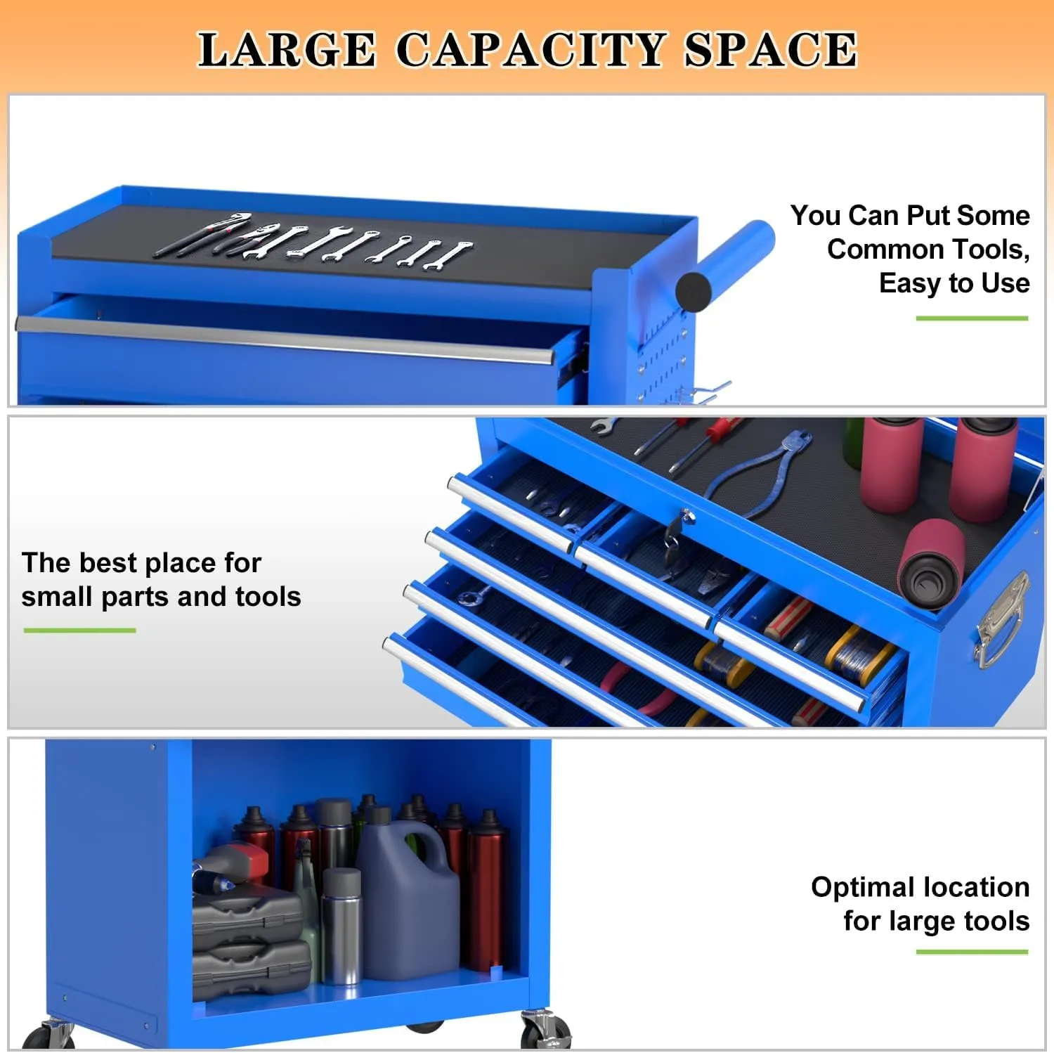 8-Drawer High Capacity Rolling Tool Chest, Removable Cabinet Storage Tool Box with Wheels and Drawers, Detachable Toolbox with Lock for Workshop Mechanics Garage（8-Drawer, Blue）