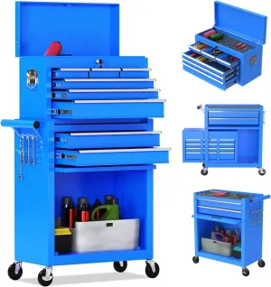 8-Drawer High Capacity Rolling Tool Chest, Removable Cabinet Storage Tool Box with Wheels and Drawers, Detachable Toolbox with Lock for Workshop Mechanics Garage（8-Drawer, Blue）