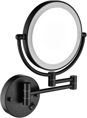 8 Inch LED Wall Mount Two-Sided Magnifying Makeup Vanity Mirror, 12 Inch Extension, 1X/3X Magnification, Matte Black