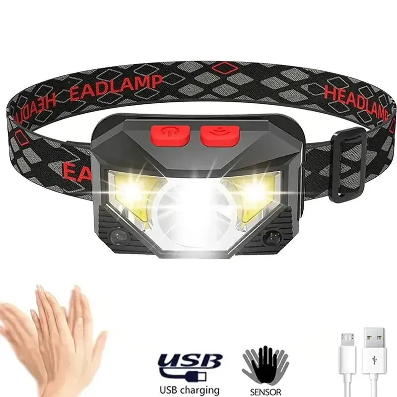8 Modes LED Headlamp, Motion Sensor, 500LM, XPG   COB LEDs, USB Rechargeable, IPX4 Waterproof, Lightweight Headlight for Camping and Fishing