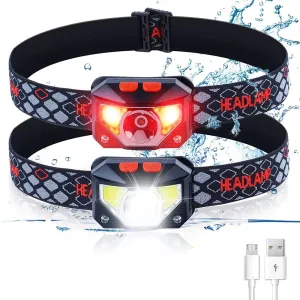8 Modes LED Headlamp, Motion Sensor, 500LM, XPG   COB LEDs, USB Rechargeable, IPX4 Waterproof, Lightweight Headlight for Camping and Fishing