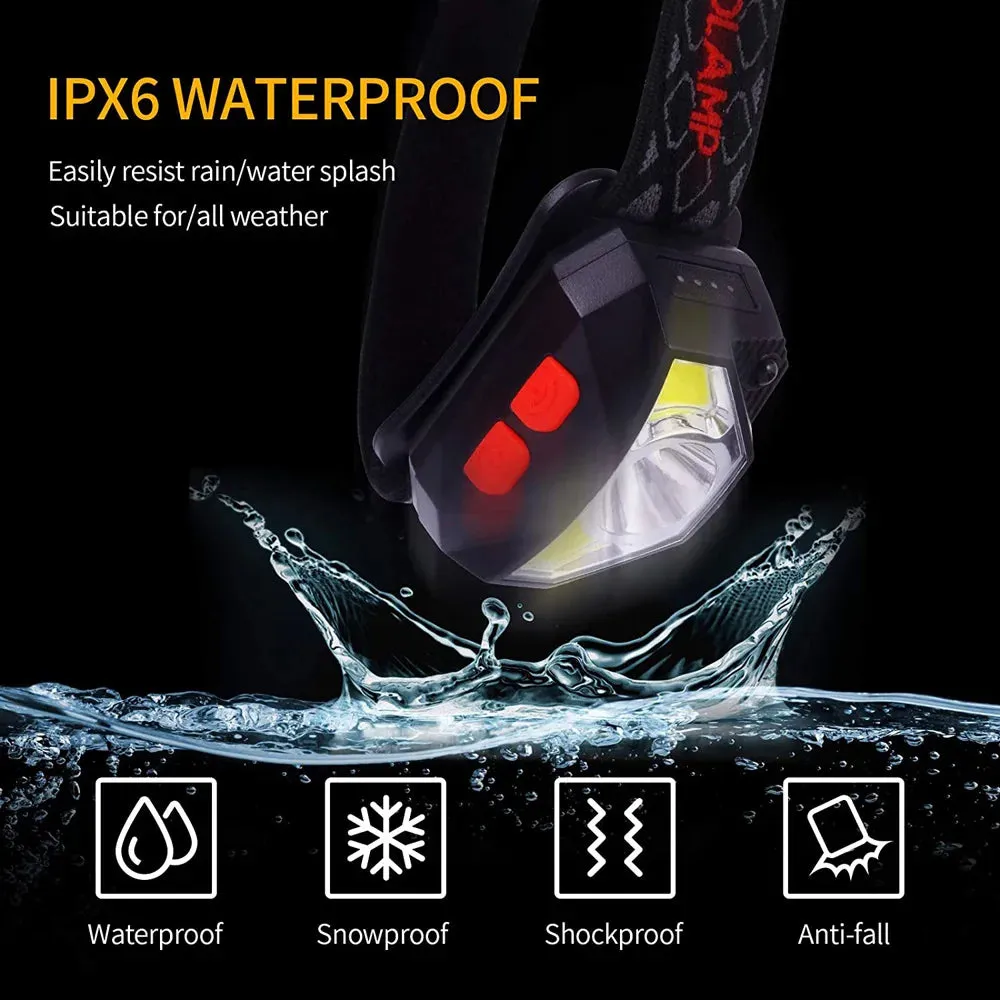 8 Modes LED Headlamp, Motion Sensor, 500LM, XPG   COB LEDs, USB Rechargeable, IPX4 Waterproof, Lightweight Headlight for Camping and Fishing