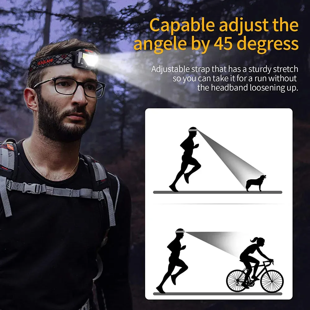 8 Modes LED Headlamp, Motion Sensor, 500LM, XPG   COB LEDs, USB Rechargeable, IPX4 Waterproof, Lightweight Headlight for Camping and Fishing