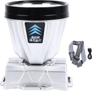 800mAh Super Bright Headlamp, High Power Headlamp, Rechargeable Bright Headlamp, Zoomable Headlamp with Power Display for Outdoor Activity Silver