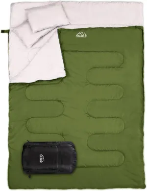 86''x60'' Double Thermal Sleeping Bag 2 Person Outdoor Camping Hiking Sleeping Bag with 2 Pillows