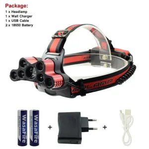 9 LED Fishing Headlight USB Rechargeable Headlamp Camping Light T6   Q5 Head Lamp With 2 x 18650 Battery   USB Charge Cable