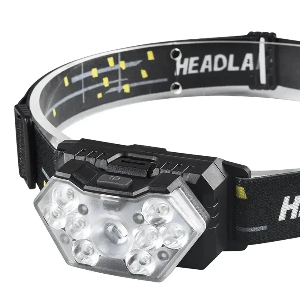 9 LED Rechargeable Waterproof Headlamp with Motion Sensor for Camping and Fishing