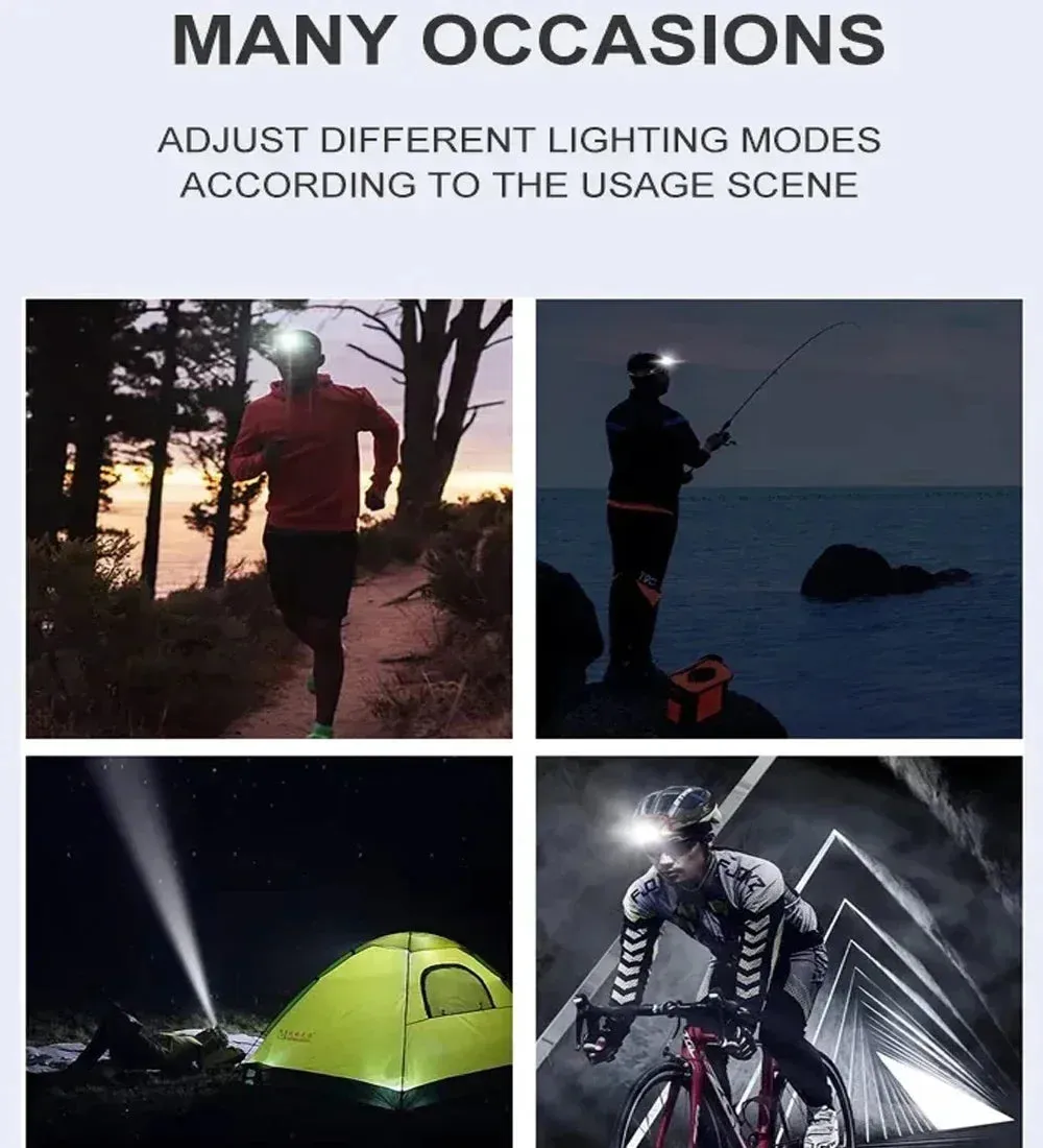 9 LED Rechargeable Waterproof Headlamp with Motion Sensor for Camping and Fishing