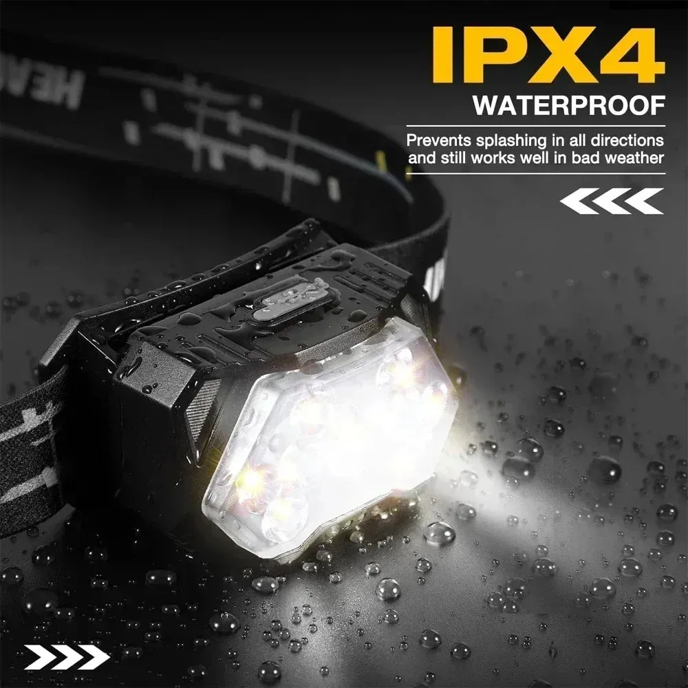 9 LED Rechargeable Waterproof Headlamp with Motion Sensor for Camping and Fishing