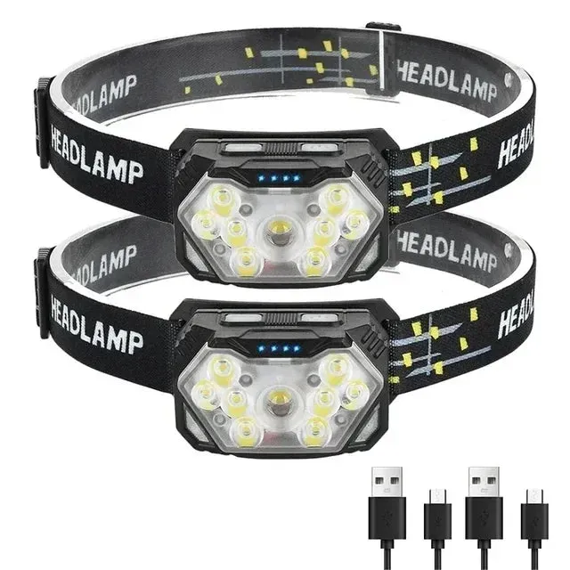 9 LED Rechargeable Waterproof Headlamp with Motion Sensor for Camping and Fishing