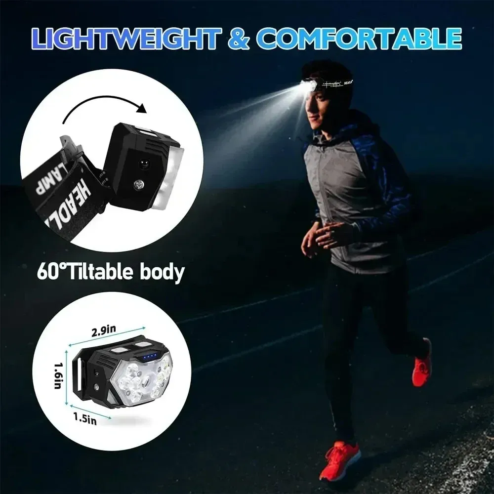 9 LED Rechargeable Waterproof Headlamp with Motion Sensor for Camping and Fishing