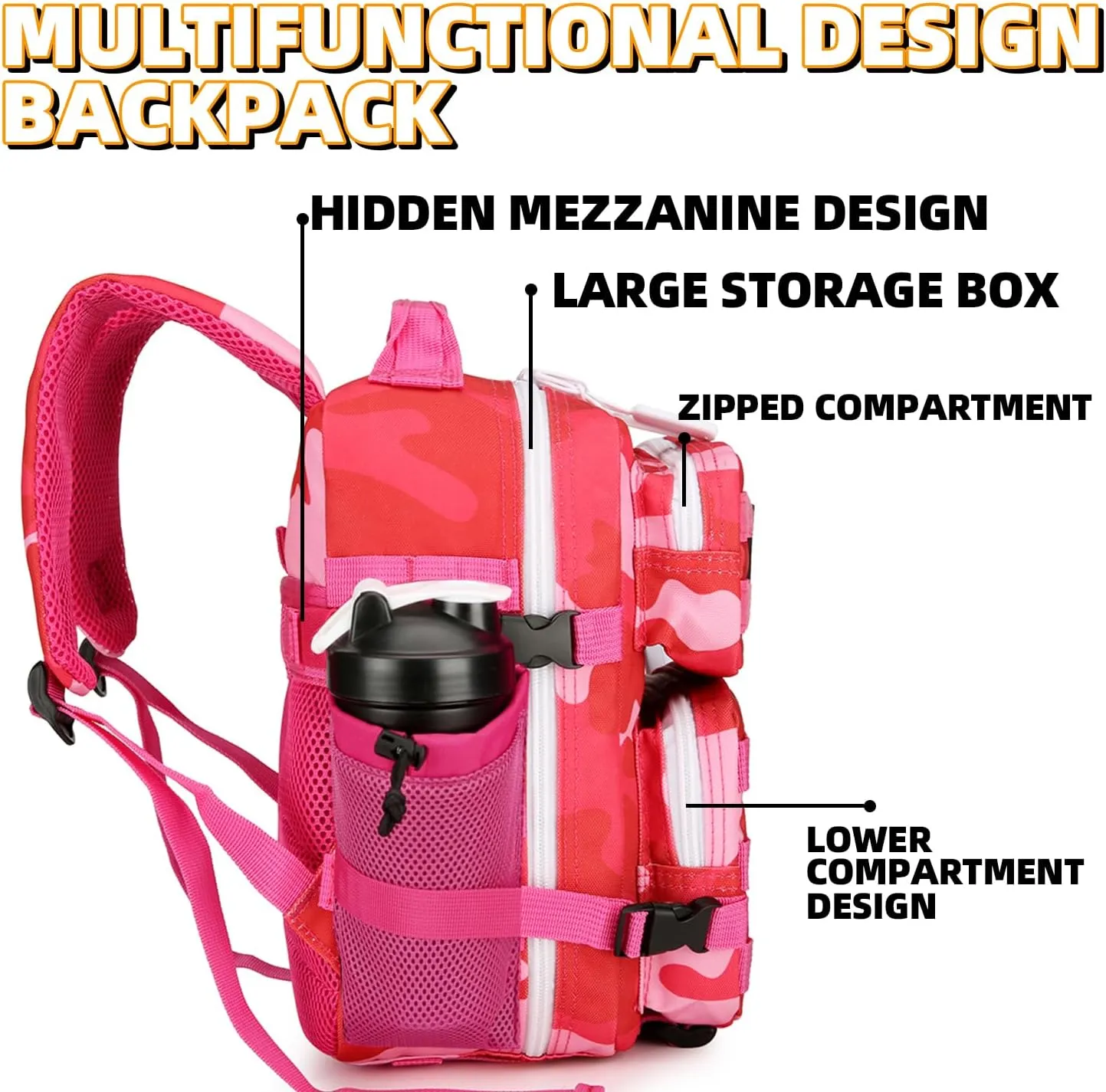9L Mini Tactical Backpack 9L Assault Pack 9L Tactical Backpack Hiking Fitness Backpack(Rose red cp)