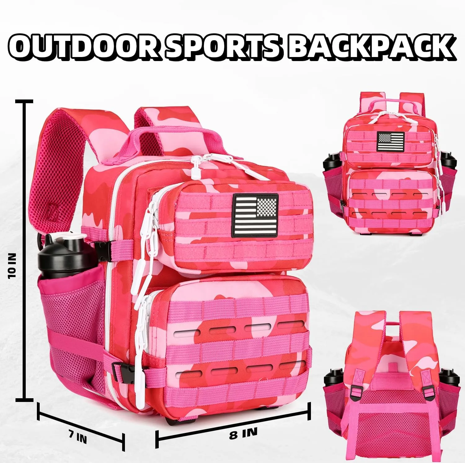 9L Mini Tactical Backpack 9L Assault Pack 9L Tactical Backpack Hiking Fitness Backpack(Rose red cp)