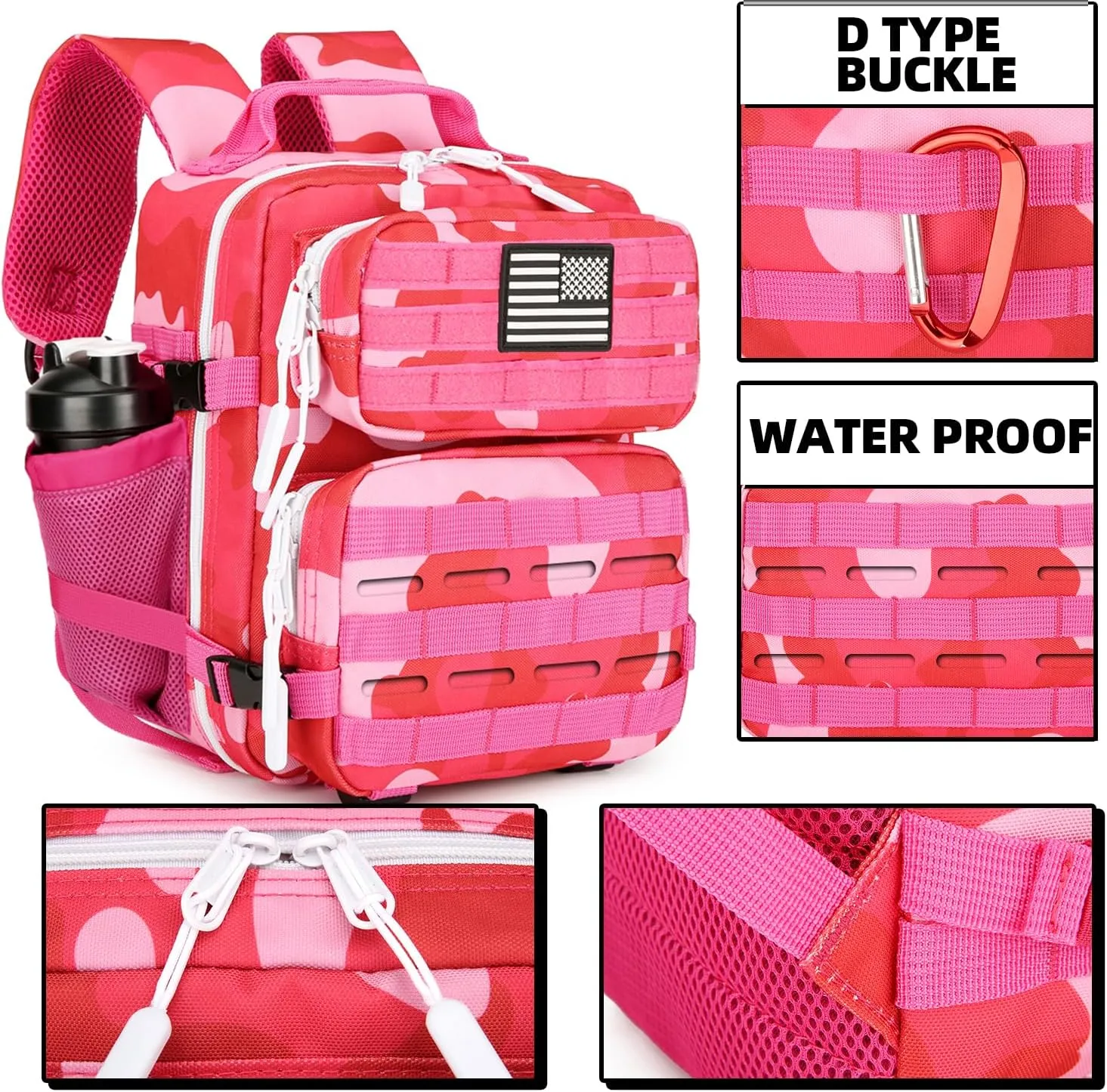 9L Mini Tactical Backpack 9L Assault Pack 9L Tactical Backpack Hiking Fitness Backpack(Rose red cp)