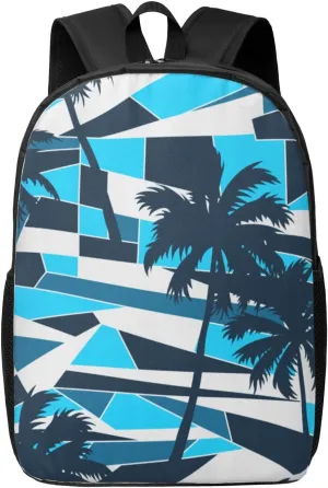 Abstract Surf Pattern With Palm Trees Backpack, 17 Inch Travel Business Laptop Backpack For Women Men