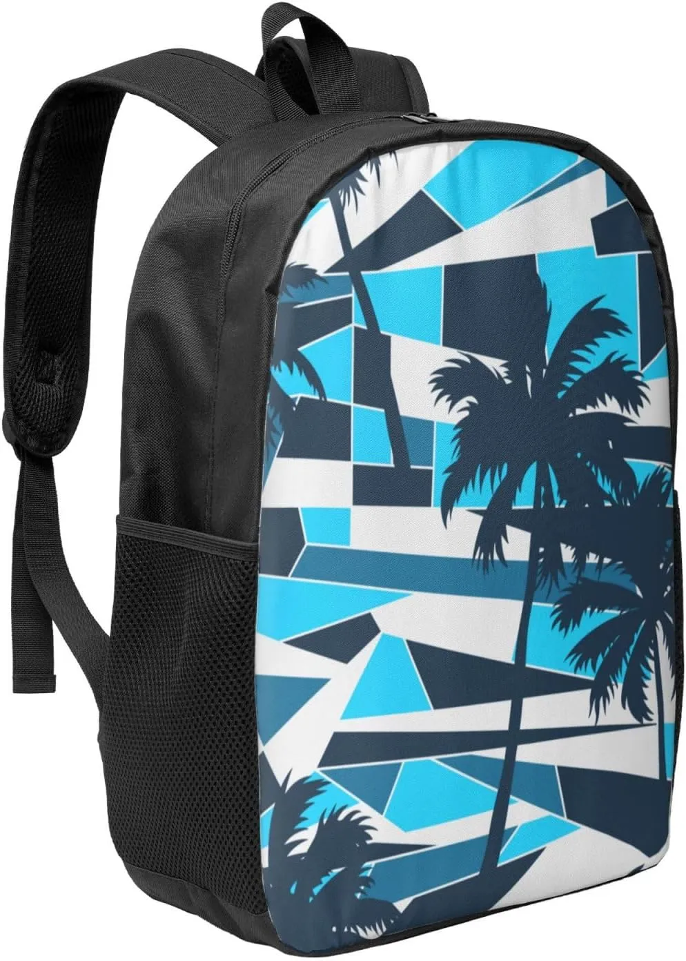 Abstract Surf Pattern With Palm Trees Backpack, 17 Inch Travel Business Laptop Backpack For Women Men