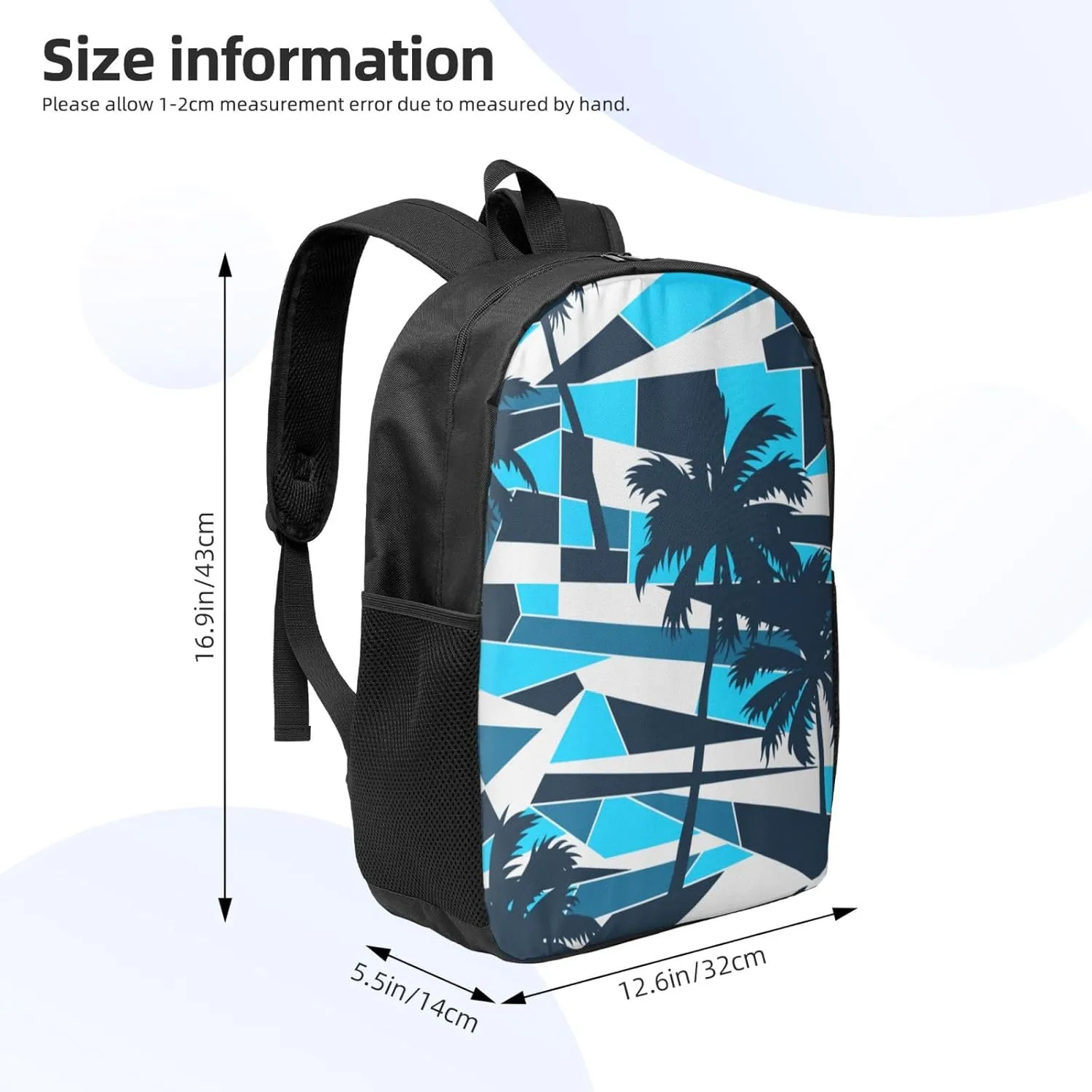 Abstract Surf Pattern With Palm Trees Backpack, 17 Inch Travel Business Laptop Backpack For Women Men