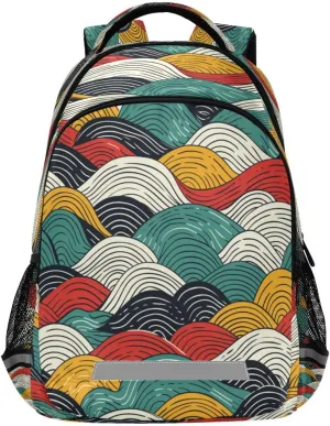 Abstract Waves Design Waterproof Backpack - Casual Outdoor Sports Daypack with Ergonomic Shoulder Straps#57