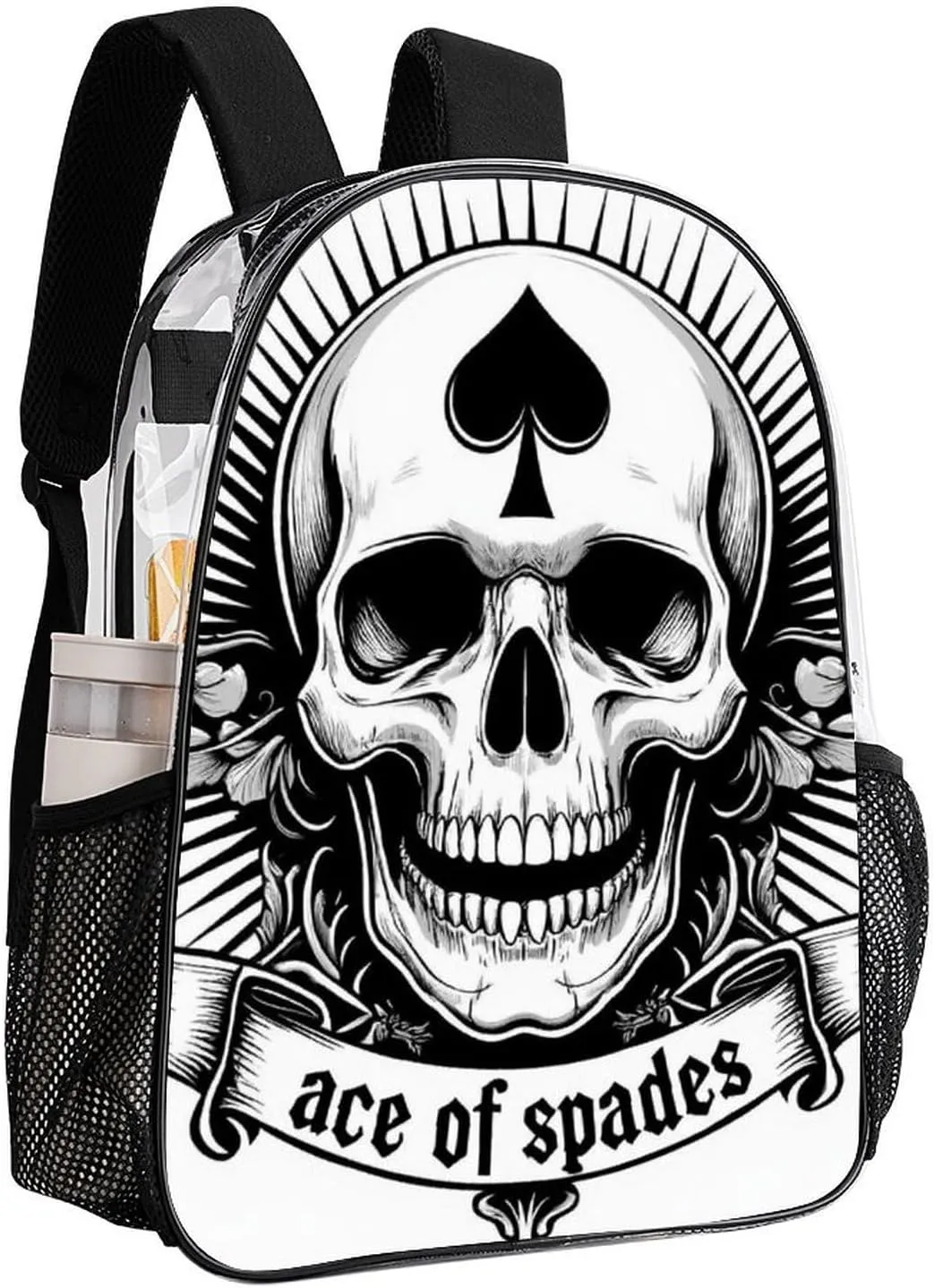 Ace Of Spades Skull Art Shoulder Book Bags Transparent Multipurpose Anti-Theft Carry On Bag Large Capacity Travel Hiking & Camping Rucksack
