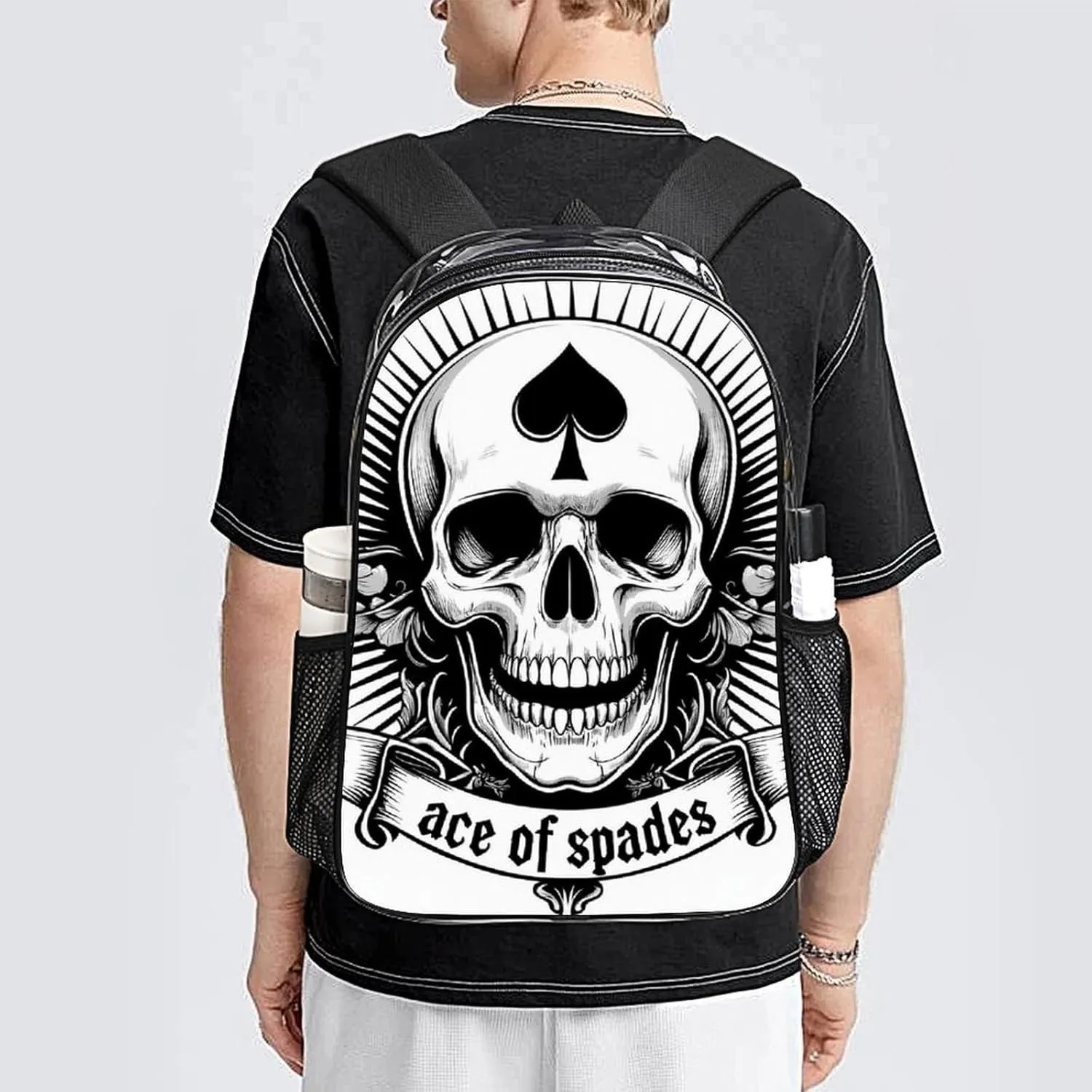 Ace Of Spades Skull Art Shoulder Book Bags Transparent Multipurpose Anti-Theft Carry On Bag Large Capacity Travel Hiking & Camping Rucksack