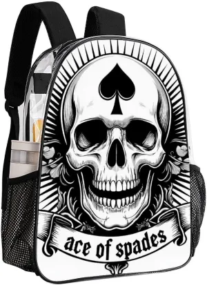 Ace Of Spades Skull Art Shoulder Book Bags Transparent Multipurpose Anti-Theft Carry On Bag Large Capacity Travel Hiking & Camping Rucksack