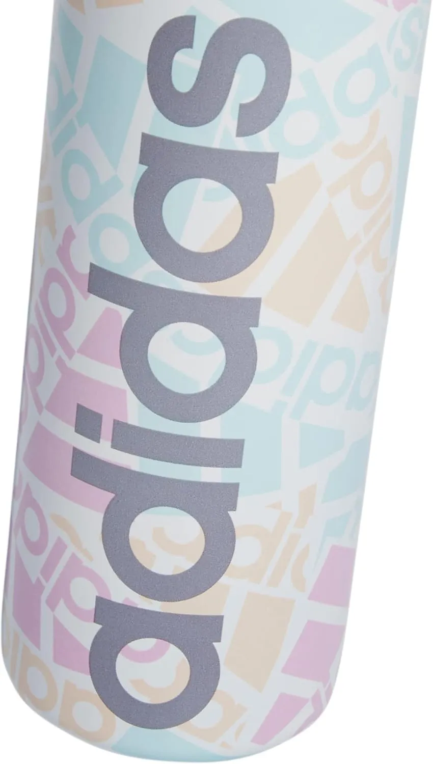 adidas 600 ML (20 oz) Straw Top Metal Water Bottle, Hot/Cold Double-Walled Insulated 18/8 Stainless Steel, Adi Multi Collage/Almost Blue/Grey, One Size