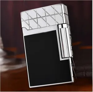 Adjustable Soft Flame Lighter Refillable Gas Butane Lighter Flint Side Slide Ignition Lighter, Classic Grinding Wheel Lighter, Metal Bright Tone Lighter(Black6)